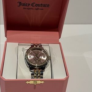 NWT Juicy Couture Pink Heart Roman Watch and gold/silver tone adjustable band.